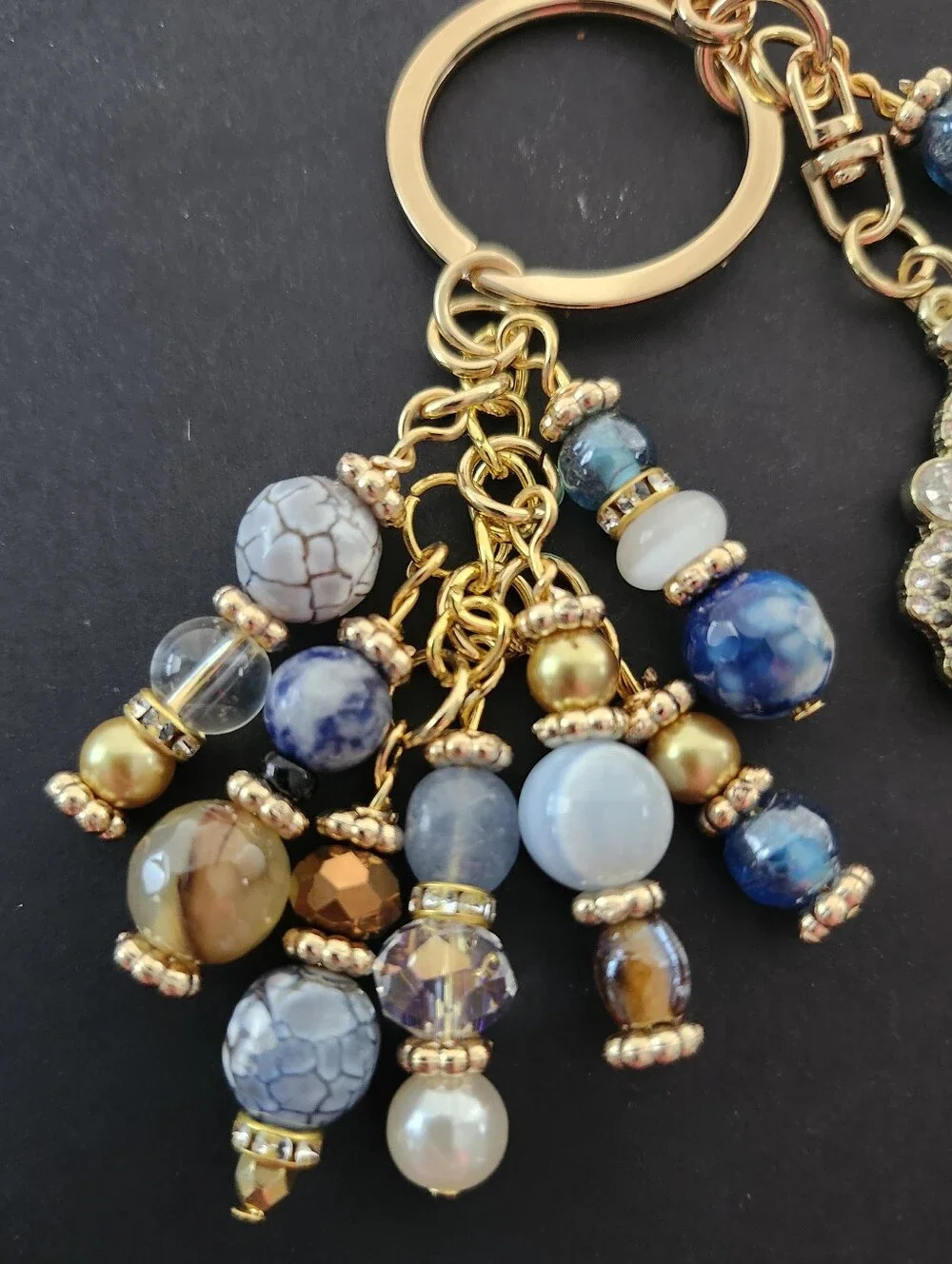 Vintage-inspired Purse Charm or Keychain Sodalite Agate Stone Handcrafted